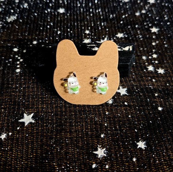 Custom Pochacco (Green Shirt) Hypoallergenic Stainless Steel Post Earrings - Picture 1 of 5